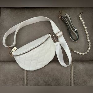 White Belt Bag with Removable Pearl Chain